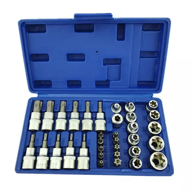 Juego de dados 34 pcs 3/8" Torx estrella Hembra y Macho